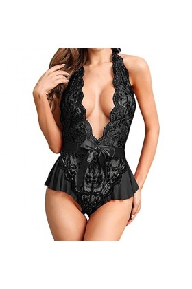 Lingerie sexy pour femme - Sous-vêtements érotiques ouverts et slip en dentelle - Dentelle - Nuisette irrégulière - Nuisette 