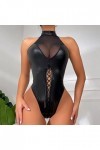 Générique iYmitz Lingerie pour Femmes 1 PC Cuir Teddy Body Lingerie Sexy découpe épaules dénudées Joint PU à Lacets jarretièr