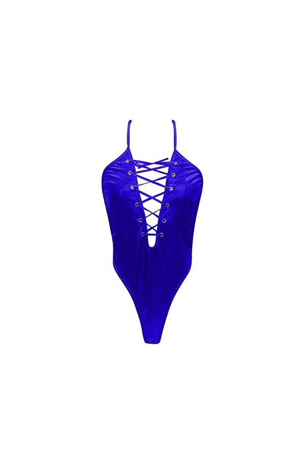 ADMAY 2023 New y25k Style Lingerie Body de Lingerie en Cuir pour Femme String à Lacets Catsuit Clubwear Lot Jupe Blue, L 