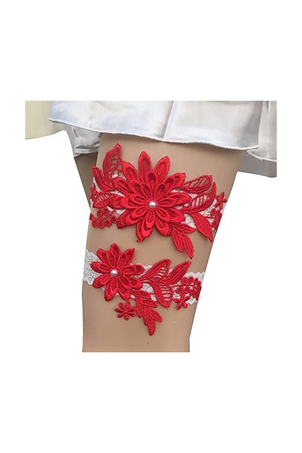 Accessoires de mariée, 2 pièces jarretière en dentelle de mariée belles jarretières de mariage avec perle artificielle élasti