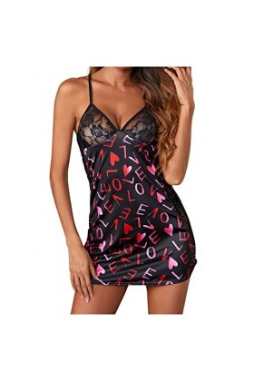 Générique Lingerie Sexy De Pute, Femme Chemise Nuit En Imprimée Lingerie Nuisette Mini Jupe Club Libertin Micro String Dentel