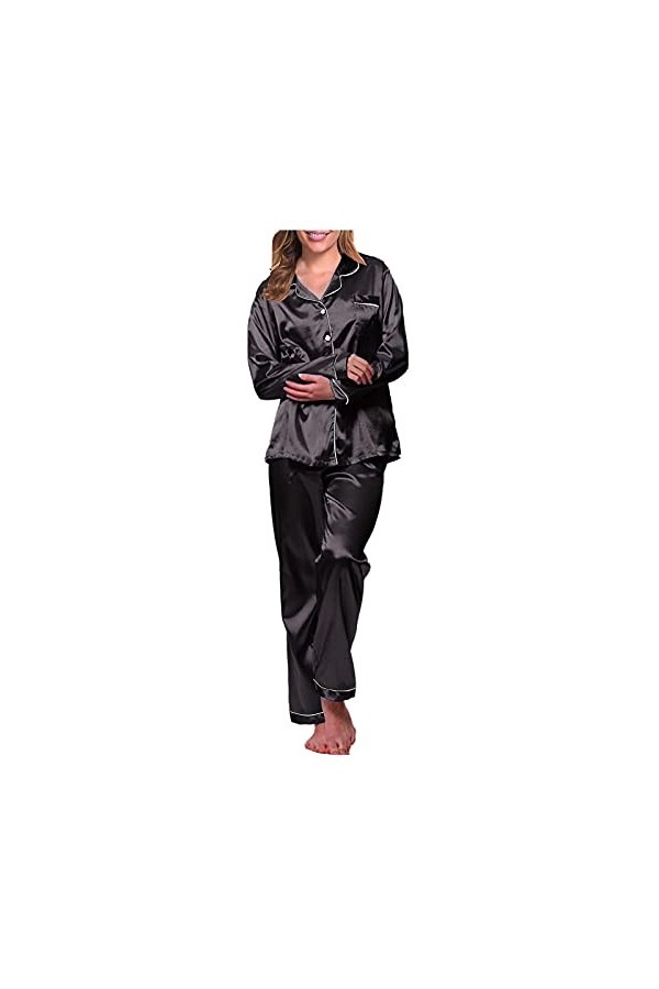 Dinnesis Vêtements de nuit Ensemble de robe Pyjama Lingerie sexy, Noir , XXL
