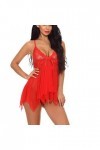 Mode Sexy Bow Dentelle vêtements de Nuit Lingerie Tentation sous-vêtements Chemise de Nuit Collants Et Sexy Red, M 