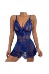 liaddkv Ensemble de lingerie sexy en dentelle pour homme et culotte, bleu, S