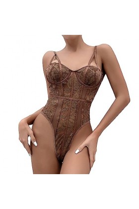 Femmes Perspective sous-vêtements Collants Cils Lacets Une Seule pièce sous-vêtements Pyjama Fleurs Halter Teddy Bretelles so