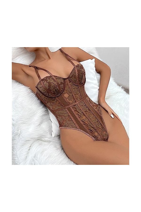 Femmes Perspective sous-vêtements Collants Cils Lacets Une Seule pièce sous-vêtements Pyjama Fleurs Halter Teddy Bretelles so