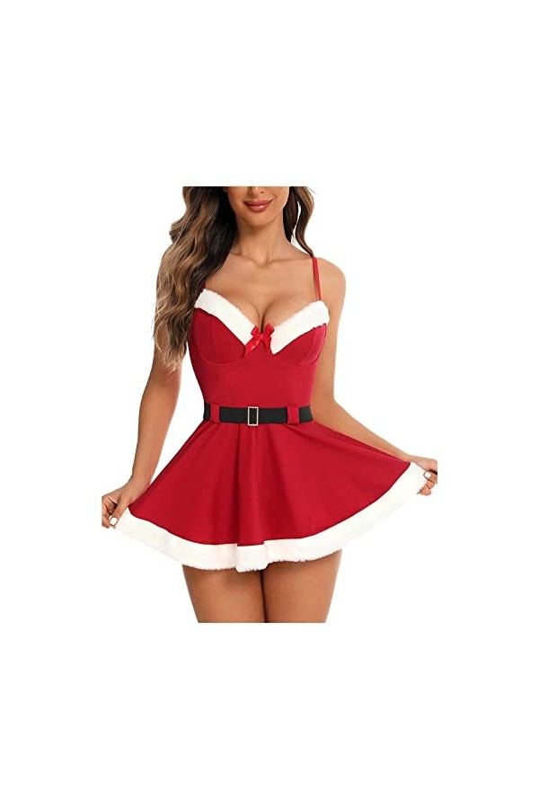 Générique Robe De NoëL Femme Sexy Lingerie De Nuit DéGuisement Lutin NoëL MèRe Costume NoëL Seduction,Lingerie Sexy NoëL,Pyja