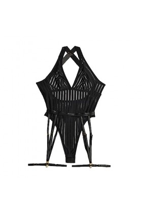 Garter Belt Underwear pour Femme Dentelle Teddy Body Lingerie poupée sous-vêtements à Rayures Tout-en-Un Noir,S 