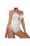 ZDJSWJ Femmes cils dentelle bordure sous-vêtements tout-en-un maille poupée Body léopard nu V-cou body Blanc,S 