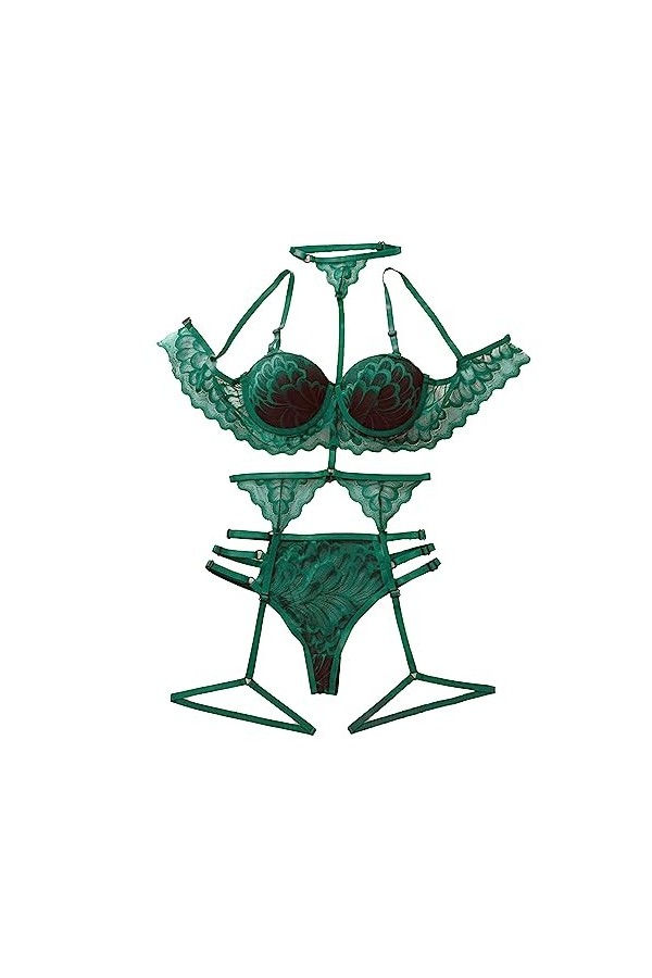 ZDJSWJ Femmes lanières Soutien-Gorge Culotte Ensemble Dentelle sous-vêtements Ensemble poupée sous-vêtements teddiga Plus Tai