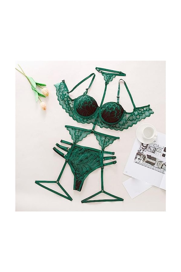 ZDJSWJ Femmes lanières Soutien-Gorge Culotte Ensemble Dentelle sous-vêtements Ensemble poupée sous-vêtements teddiga Plus Tai