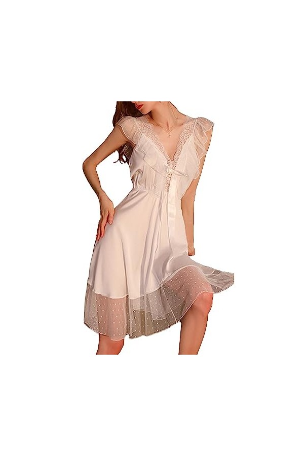 ZDJSWJ Pyjama en Dentelle à col V pour Femmes Perspective Teddy Lingerie Pyjama Pyjamas poupées sous - vêtements sous - vêtem