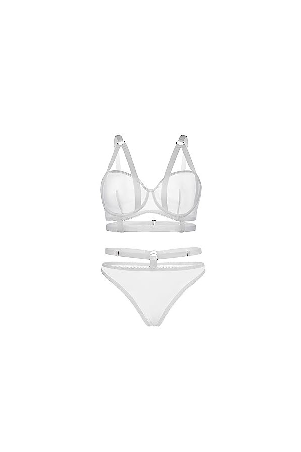 ZDJSWJ Ensemble de Soutien-Gorge pour Femmes Transparent Lingerie Ensemble de 2 sous-vêtements en Tulle Mesh sous-vêtements e