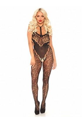 Leg Avenue 89235 Bodystocking Licou en Dentelle Florale Noir Taille Unique EUR 34-38