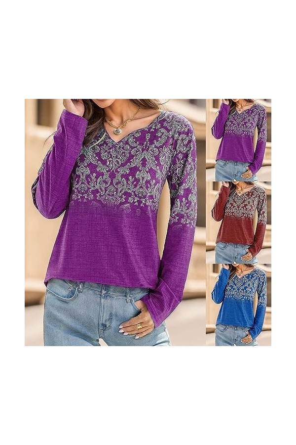 Gefomuofe Pull à col rond pour femme - Imprimé pissenlit - Haut surdimensionné avec lettres - Haut de sport vintage - Tunique