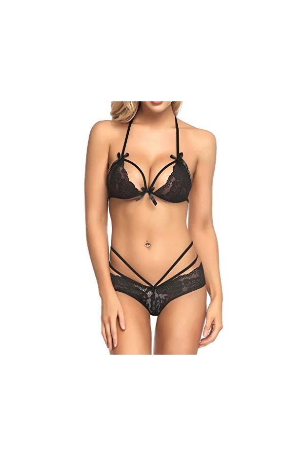 Femme sous-Vetements Sexy Lingerie Sexy Ensemble Erotique Ensemble Soutien Gorge et String 2 Pièce Vêtements De Nuit Dentelle