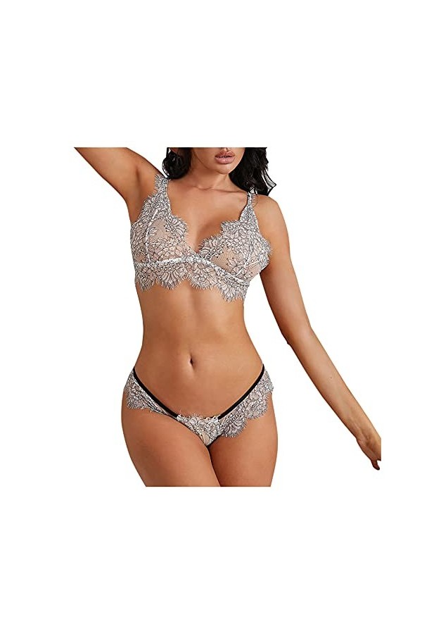 Zannycn Lingerie sexy en latex pour femme, gris, L