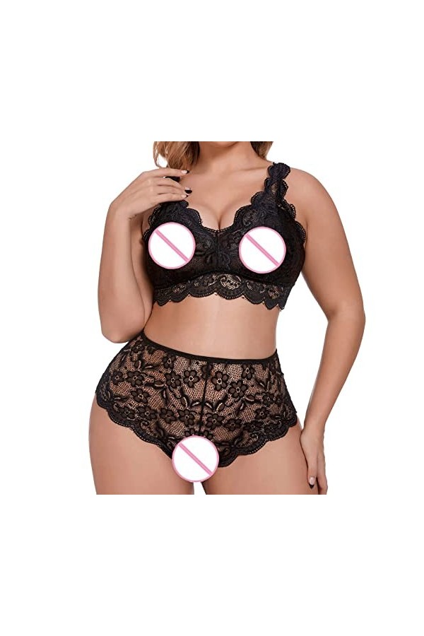 Ensemble de Lingerie Grande Taille pour Femme Sexy Halter Choker Soutien-Gorge à Bretelles et Culotte 2 pièces Ensemble de so