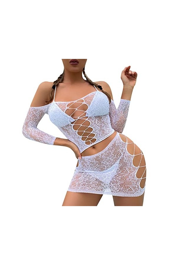 ADMAY 2023 New y2*k Style Lingerie Sexy résille Dame Sexy Sexy Robe Femmes Sexy sous-vêtements Robe Solide Couleur Pure Maill