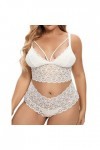 XIUH Plus Size Lingerie Sexy Col en V Taille Haute Dentelle Fleur Soutien-gorge et Culotte Ensemble de 2 Pièces Sans Armature