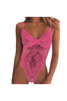 LDadgf Lingerie sexy en dentelle pour femme Noir/bleu, Rose, L