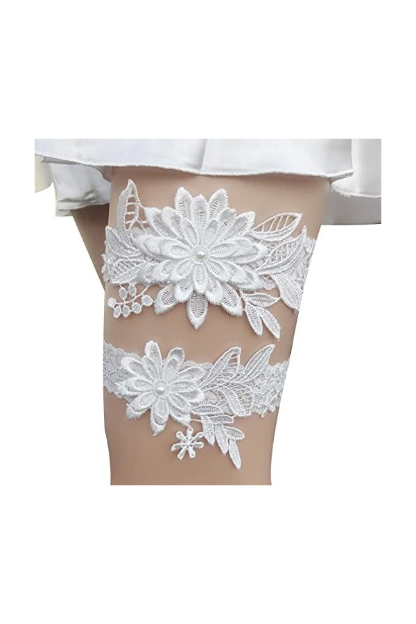 Fulenyi Jarretière en mariée pour femme - Jarretière avec motif floral - Jarretière extensible pour femme et fille