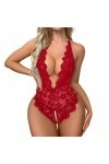 Body sexy pour femme - Lingerie en dentelle - Lingerie sexy - Body en peluche - Col en V profond - Chemise de nuit - Nuisette