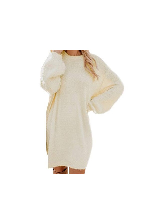 FGUUTYM Mini robe à manches longues sexy et chaude avec poche à manches longues - Pull noir avec fleurs, beige, XXXL
