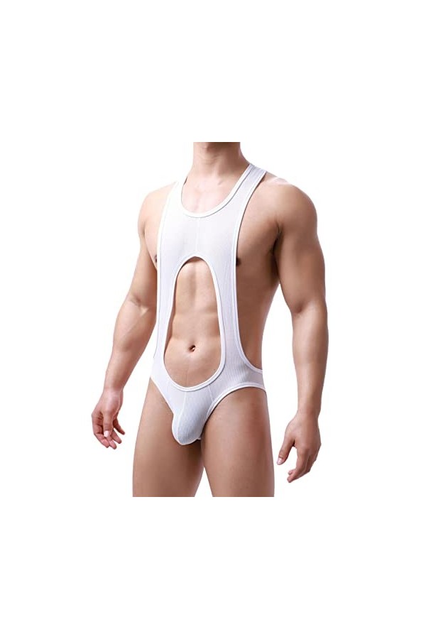 Caxndycing Body sexy pour homme - Boxer creux - Sous-vêtements sans manches - Maillot de lutte active - Combinaison dhaltéro
