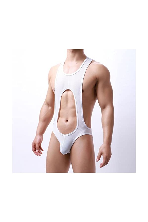 Caxndycing Body sexy pour homme - Boxer creux - Sous-vêtements sans manches - Maillot de lutte active - Combinaison dhaltéro