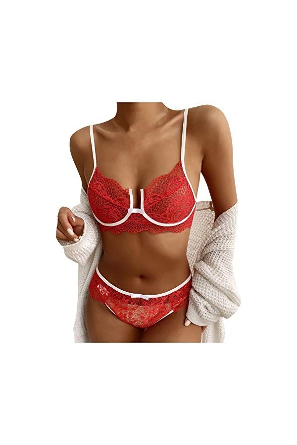 Lingerie Sexy Ensemble Femme Dentelle sous-Vetements Erotique Vêtements De Nuit 2 Pièce Ensemble Soutien Gorge et String Sexy