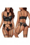 Ensemble de lingerie sexy pour femme avec bretelles en dentelle et soutien-gorge 1/4, Noir , L