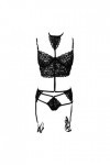 Ensemble de lingerie sexy pour femme avec bretelles en dentelle et soutien-gorge 1/4, Noir , L