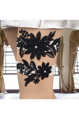 Povanjer Jarretelles en mariée - Jarretelles perles pour femme - Jarretières élastiques en dentelle - Fleurs - Jarretelles él