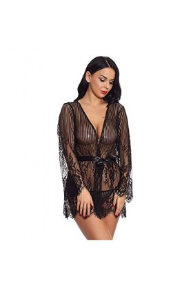 liaddkv Teddy avec culotte V Femmes Lingerie Sexy Dentelle Vêtements de Nuit Deep Horny Lingerie, Noir , M