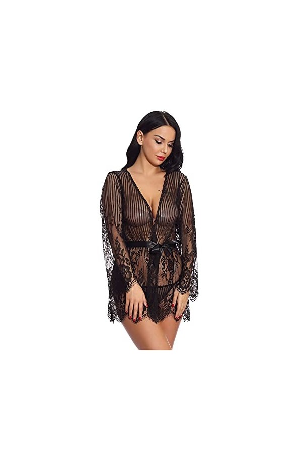 liaddkv Teddy avec culotte V Femmes Lingerie Sexy Dentelle Vêtements de Nuit Deep Horny Lingerie, Noir , M