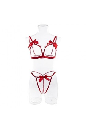 Lingeries Sexy Ensemble de Deux pièces de sous-vêtements Sexy Creux avec nœud et Poitrine Ouverte pour Femmes Entrejambe RD1