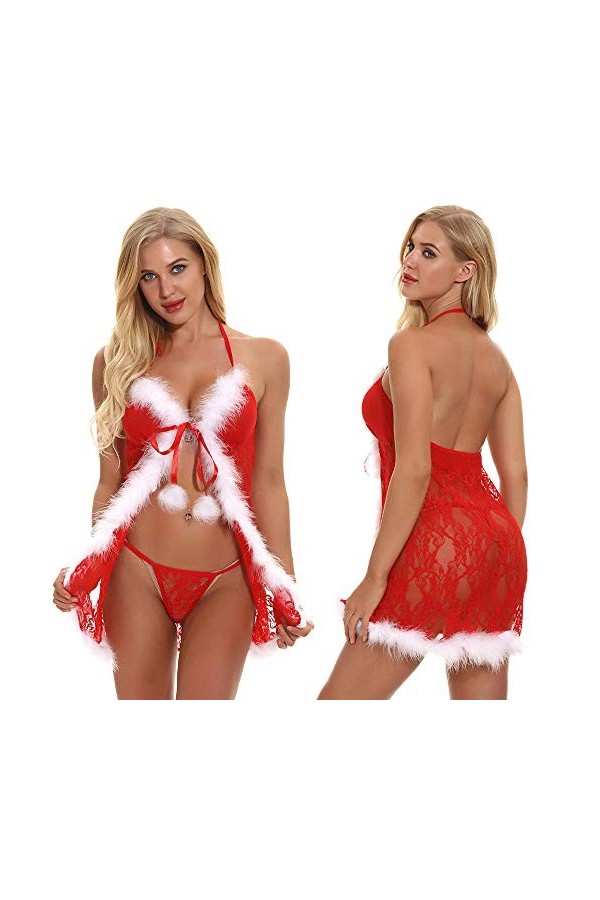 liaddkv Sous-vêtement sexy pour femme de Noël, rouge, XL