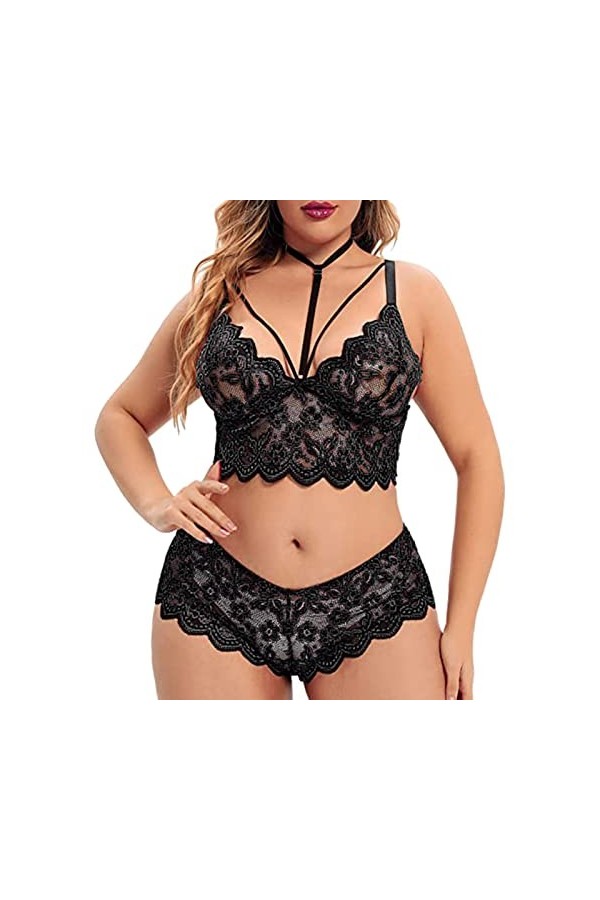 Ensemble de Lingerie Grande Taille pour Femme Sexy Halter Choker Soutien-Gorge à Bretelles et Culotte 2 pièces Ensemble de so