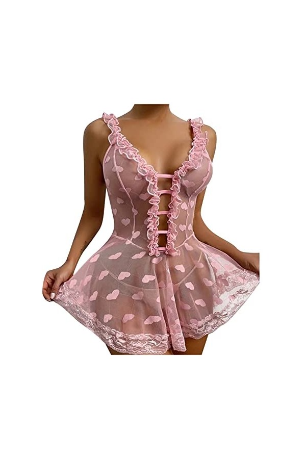 Lingerie Femme Sexy Ensemble Homme Sexy Hot y22k Femmes Sexy Mignon Amour Filles Robe en Dentelle découpe Robe à Bretelles s
