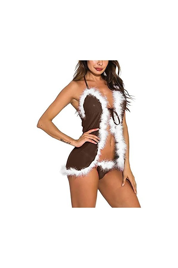 Tenue de jeu de rôle sexy pour femme - Pour sexe - Combinaison sexy pour femme - Pour fille de Noël - Avec col en V - Lingeri