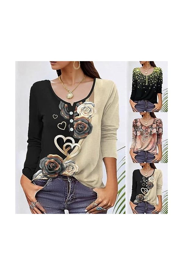 Gefomuofe Sweat-shirt à manches longues pour femme - Col rond - Automne - Hiver - Grandes tailles - Avec lettres - Hauts à ma