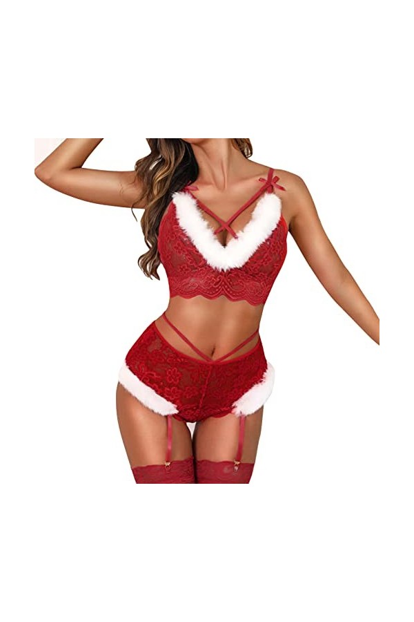 Noël Les Cadeaux danniversaire Ouverte Nightwear Coquine Hot Femme Lingerie Sexy Lace de Confort Push Up Sein Culottes Strin
