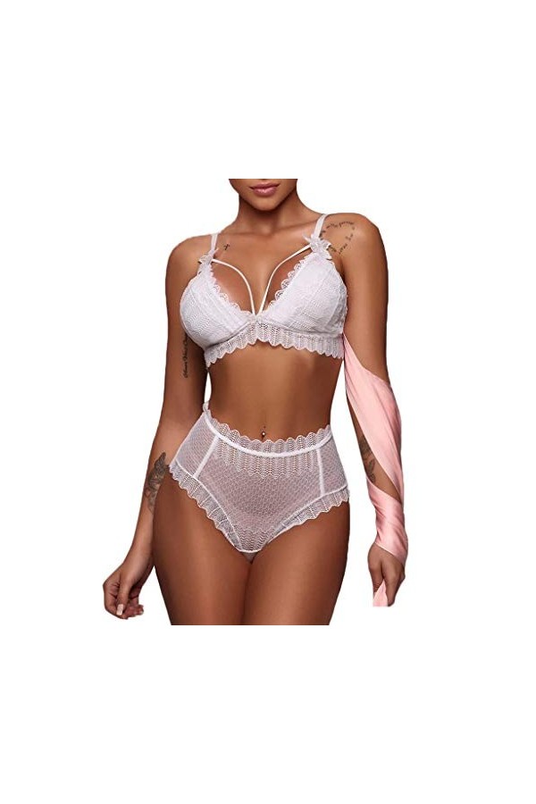 LDadgf Ensemble de soutien-gorge blanc S-2XL avec nœud papillon pour femme, Blanc., M