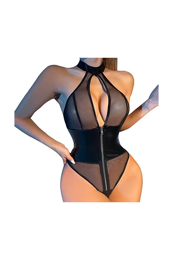Générique Clubwear en Maille Transparente pour Femmes Femmes Sexy évider Cou Boucle Sexy Lingerie Amusant Suspendu Cou Pannea