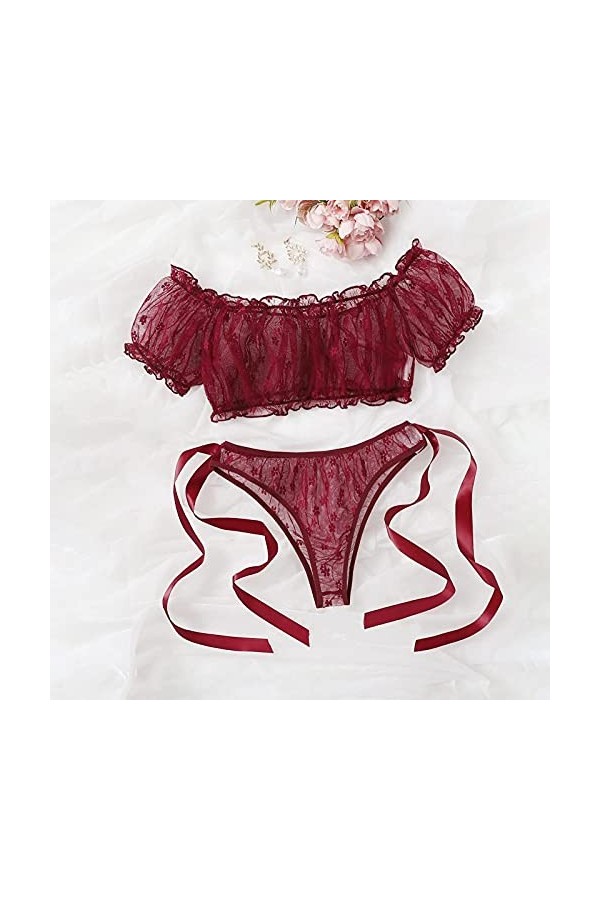 Vêtements De Nuit Femme 2 Pièce Lingerie Sexy Ensemble Erotique Ensemble Soutien Gorge et String Sexy sous-Vetements Dentelle