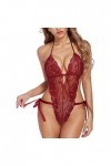 Lingerie sexy pour femme - Dentelle florale - Lingerie sexy sans bords - Entrejambe ouverte, Rose, M