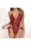 Lingerie sexy pour femme - Dentelle florale - Lingerie sexy sans bords - Entrejambe ouverte, Rose, M