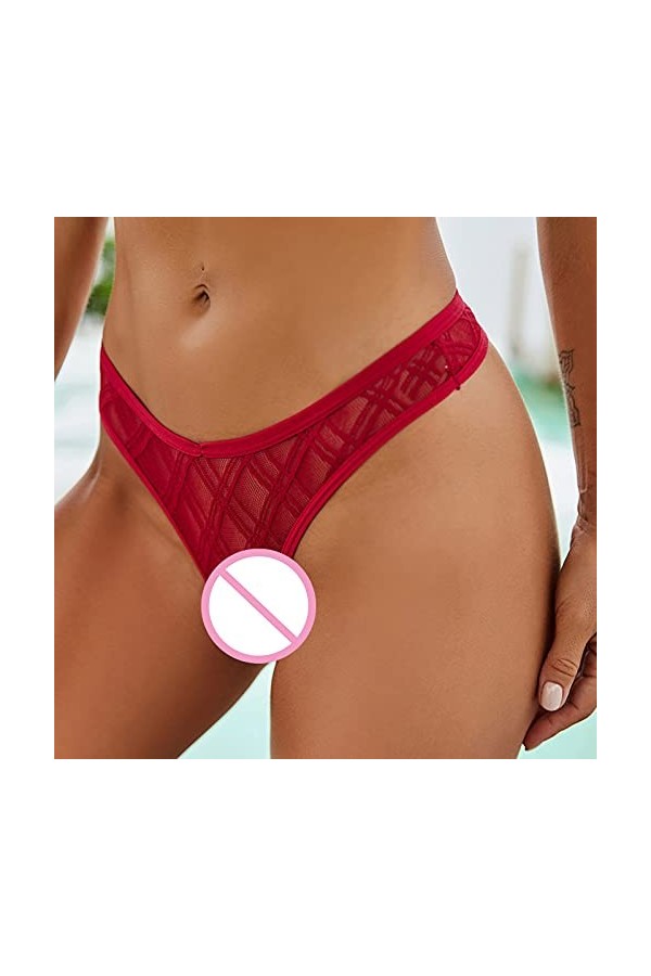 MKIUHNJ Amour Lingerie Costume Crochet Femme Slip Up Dentelle Culotte Sous-Vêtements Creux G String, rouge, XL
