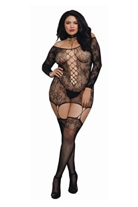 Dreamgirl Bodystocking résille guêpière Grande Taille réversible avec Tour de Cou